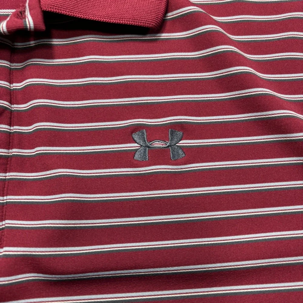 Under Armour HeatGear Mens 3XL Striped Polo SBurgundy‎ Grey Short Sleeve  #947